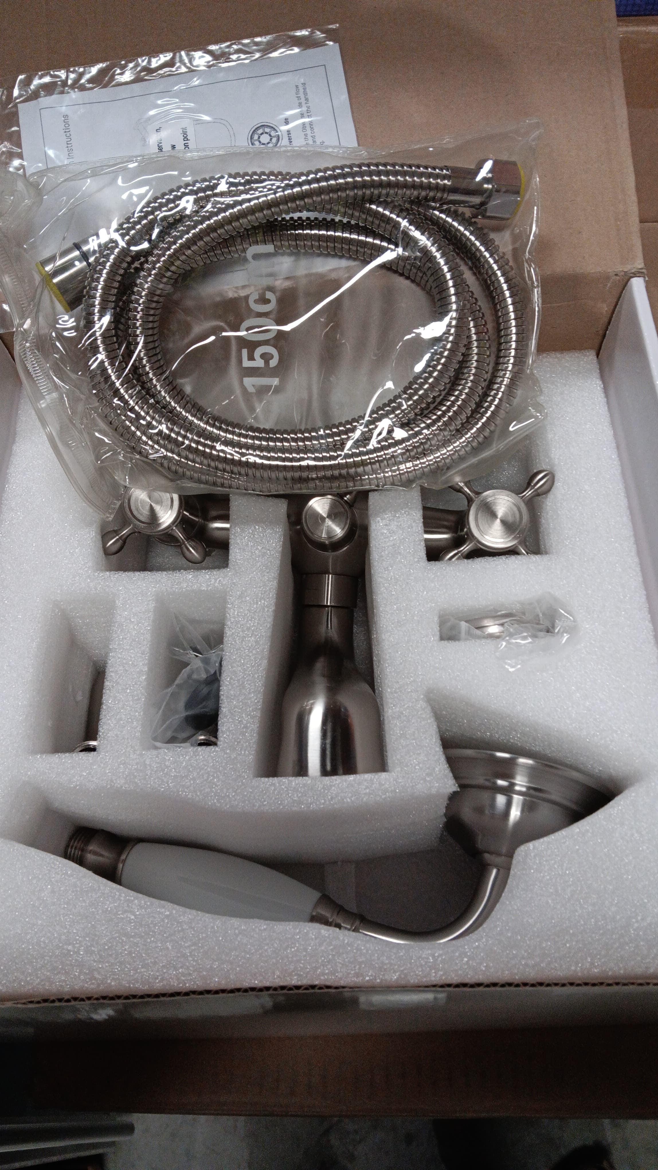 Vantage 3-Handle Wall Mount Claw Foot Tub Faucet with Telephone Hand Shower in Brushed Nickel