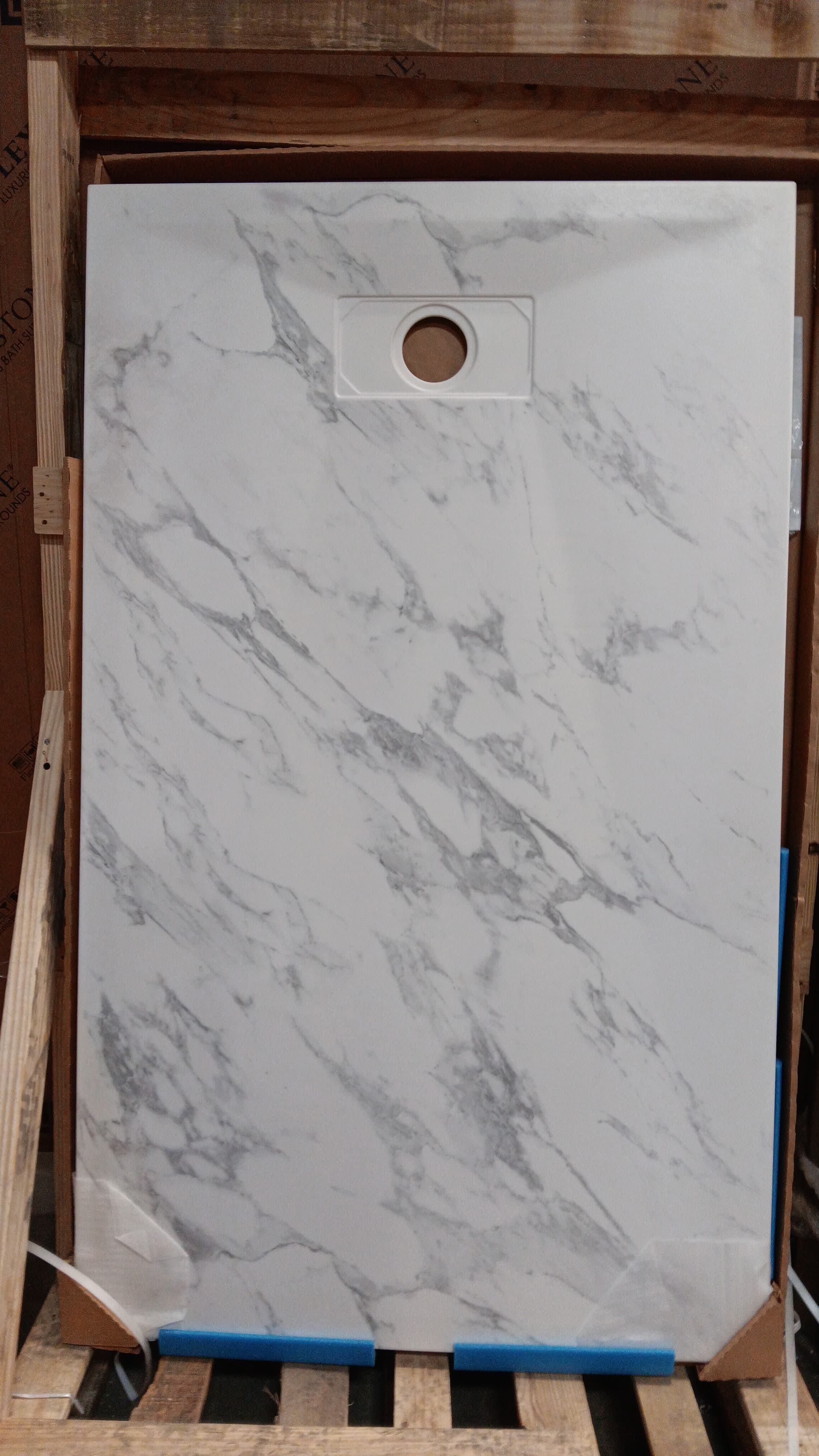 36 in. W x 60 in. L x 1.125 in. H Alcove Solid Composite Stone Shower Pan Base with L/R Drain in Carrara Sand