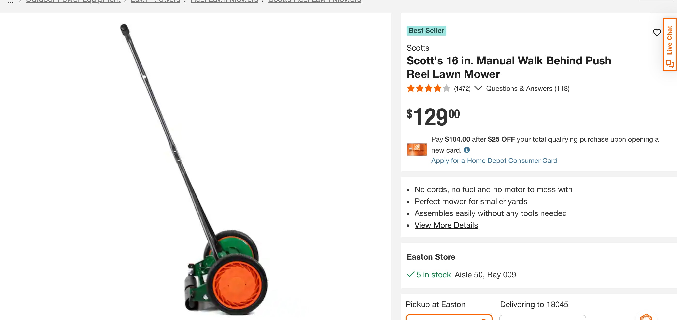 Scott's 16 in. Manual Walk Behind Push Reel Lawn Mower PALLET