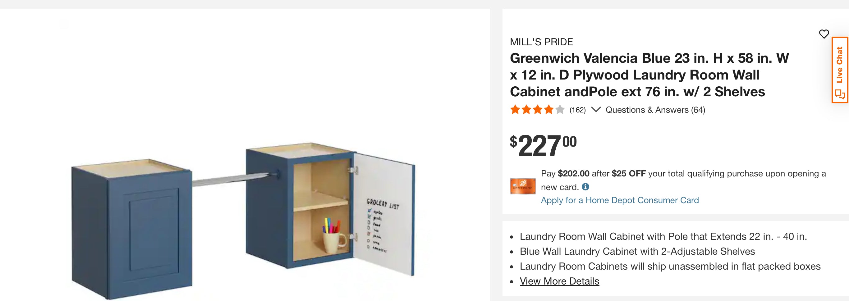 Greenwich Valencia Blue 23 in. H x 58 in. W x 12 in. D Plywood Laundry Room Wall Cabinet andPole ext 76 in. w/ 2 Shelves