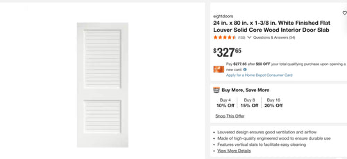 24 in. x 80 in. x 1-3/8 in. White Finished Flat Louver Solid Core Wood Interior Door Slab