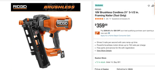 18V Brushless Cordless 21° 3-1/2 in. Framing Nailer (Tool Only)
