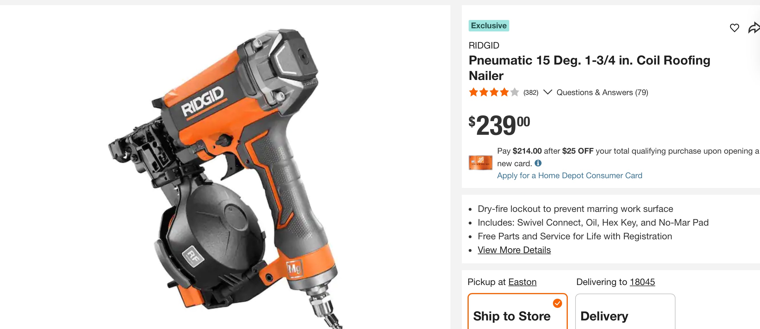 Pneumatic 15 Deg. 1-3/4 in. Coil Roofing Nailer