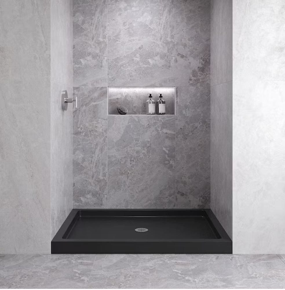 8 in. L x 36 in. W Alcove Acrylic Shower Pan Base in Glossy Black