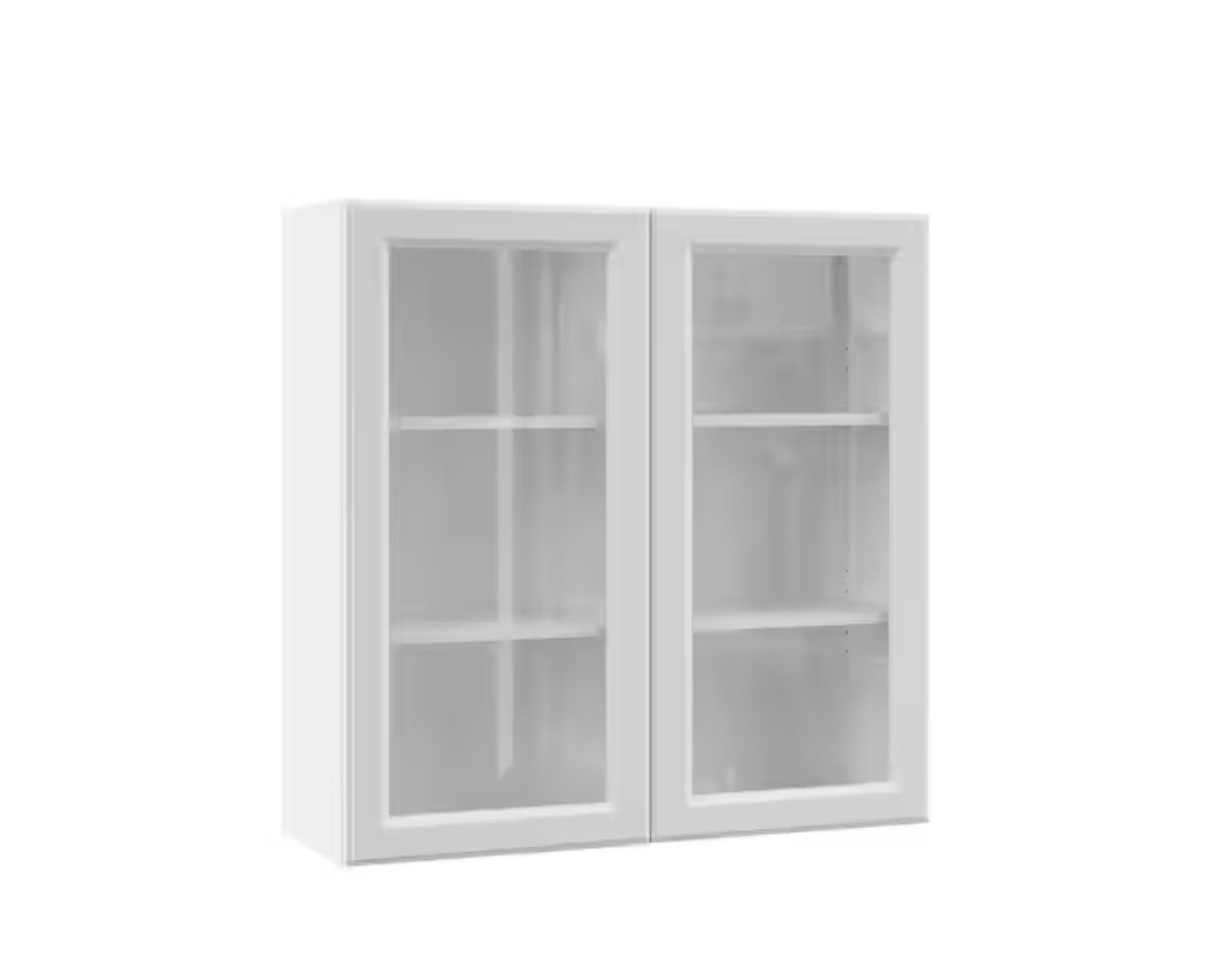 Designer Series Elgin 36 in. W x 12 in. D x 42 in. H Assembled Raised Panel Glass Door Wall Kitchen Cabinet in White
