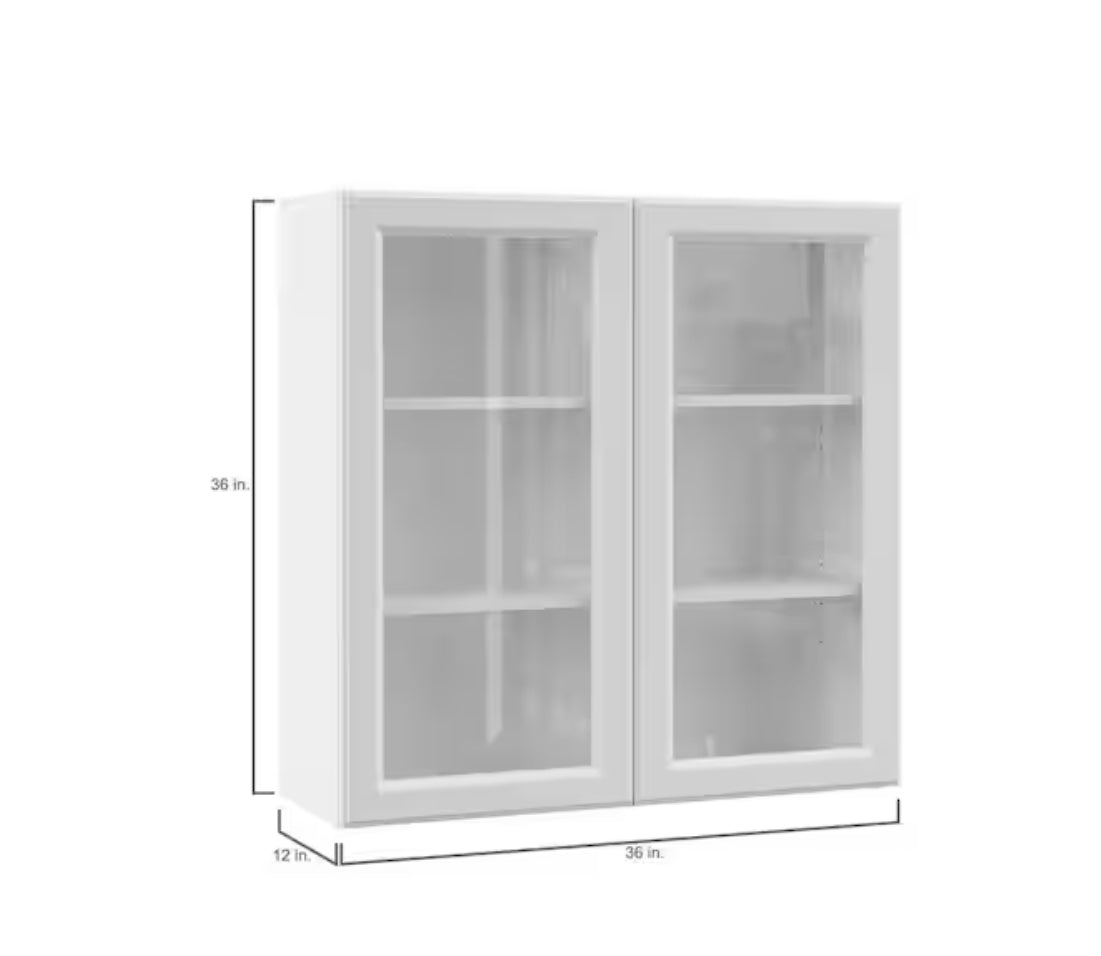 Designer Series Elgin 36 in. W x 12 in. D x 42 in. H Assembled Raised Panel Glass Door Wall Kitchen Cabinet in White