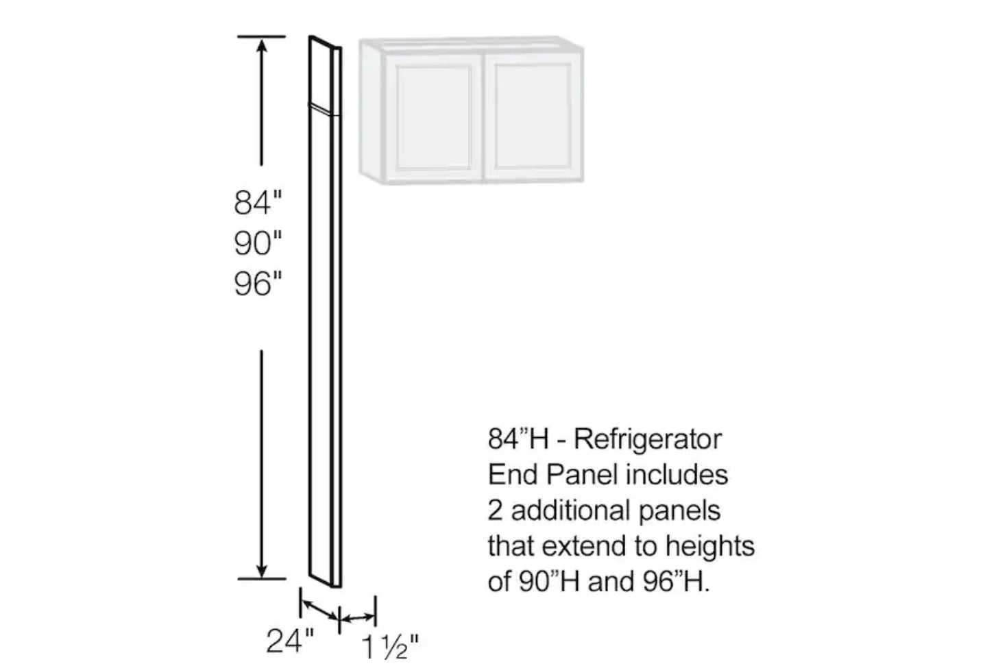 Hampton/Shaker 24 in. W x 84 in. H x 1.5 in. D Refrigerator End Panel Kit With Panel Height Extenders in Satin White