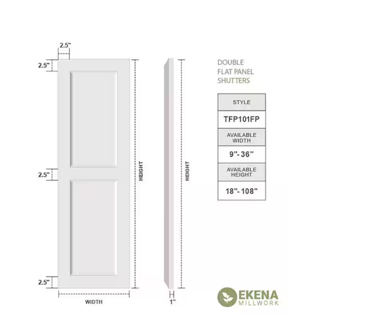 12 in. x 57 in. PVC True Fit Two Equal Flat Panel Shutters Pair in Unfinished