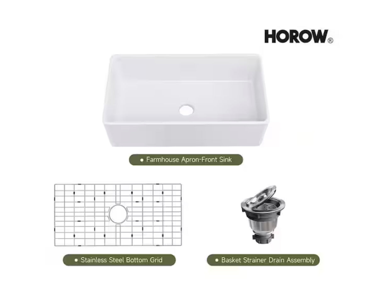 White Fireclay 33 in. L x 18 in. W Rectangular Single Bowl
