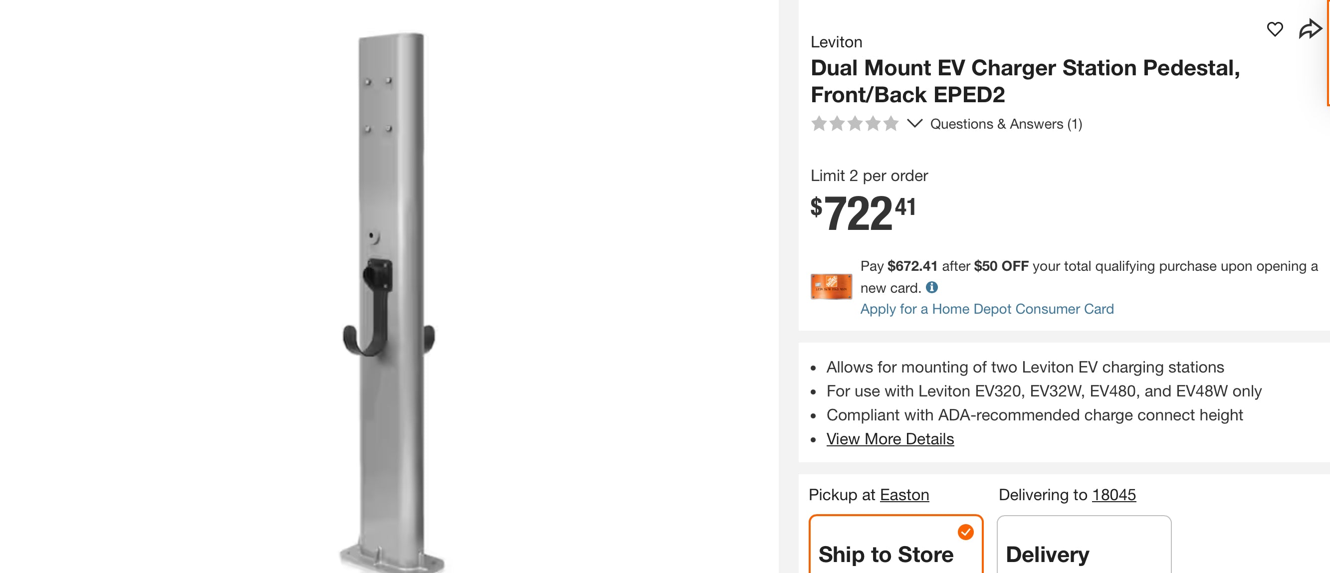 Dual Mount EV Charger Station Pedestal, Front/Back EPED2