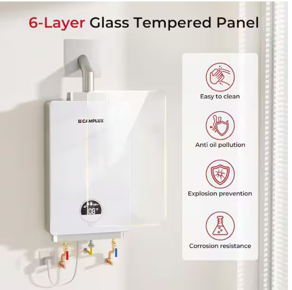 Camplux On Demand 3.18 GPM Residential Propane Tankless Water Heater For 2-3 Points Use, 82,000 BTU, 3-Sec Hot Water