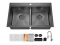 Bay 33 in Drop-In Double Bowl 18 Gauge gunmetal black stainless steel