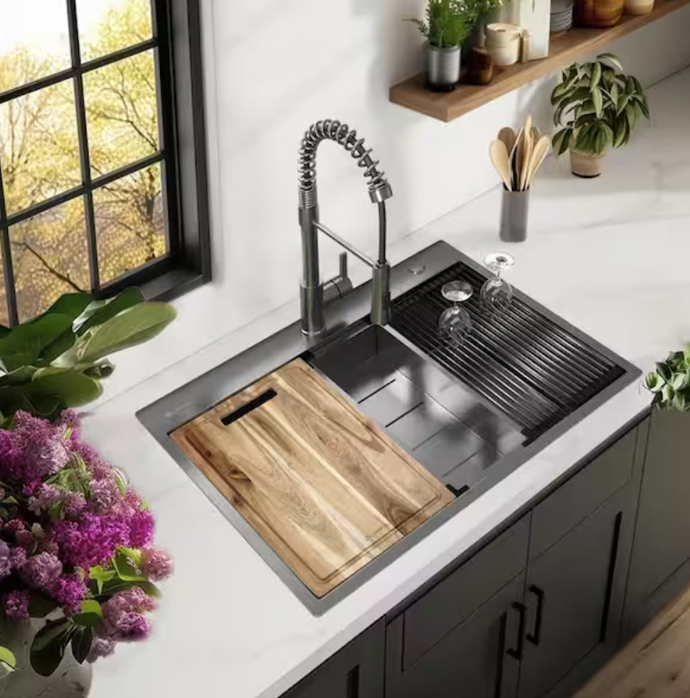 Bay 33 in Drop-In Double Bowl 18 Gauge gunmetal black stainless steel