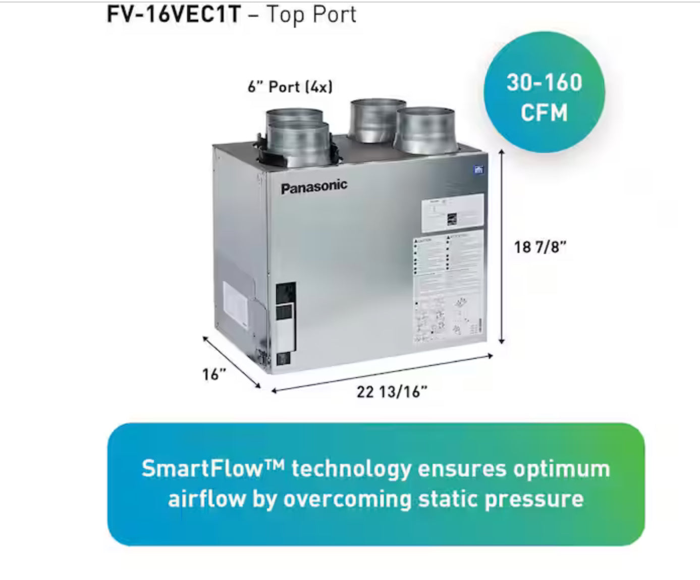 BalancedHome 160-Elite Plus Energy Recovery Ventilator (ERV), 30-160 CFM, Top Port, Any Climate