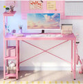 44 in. Rectangular Pink Carbon Fiber Gaming Desk with RGB LED Lights Computer Desk with 4-Tier Storage Shelves and Hook