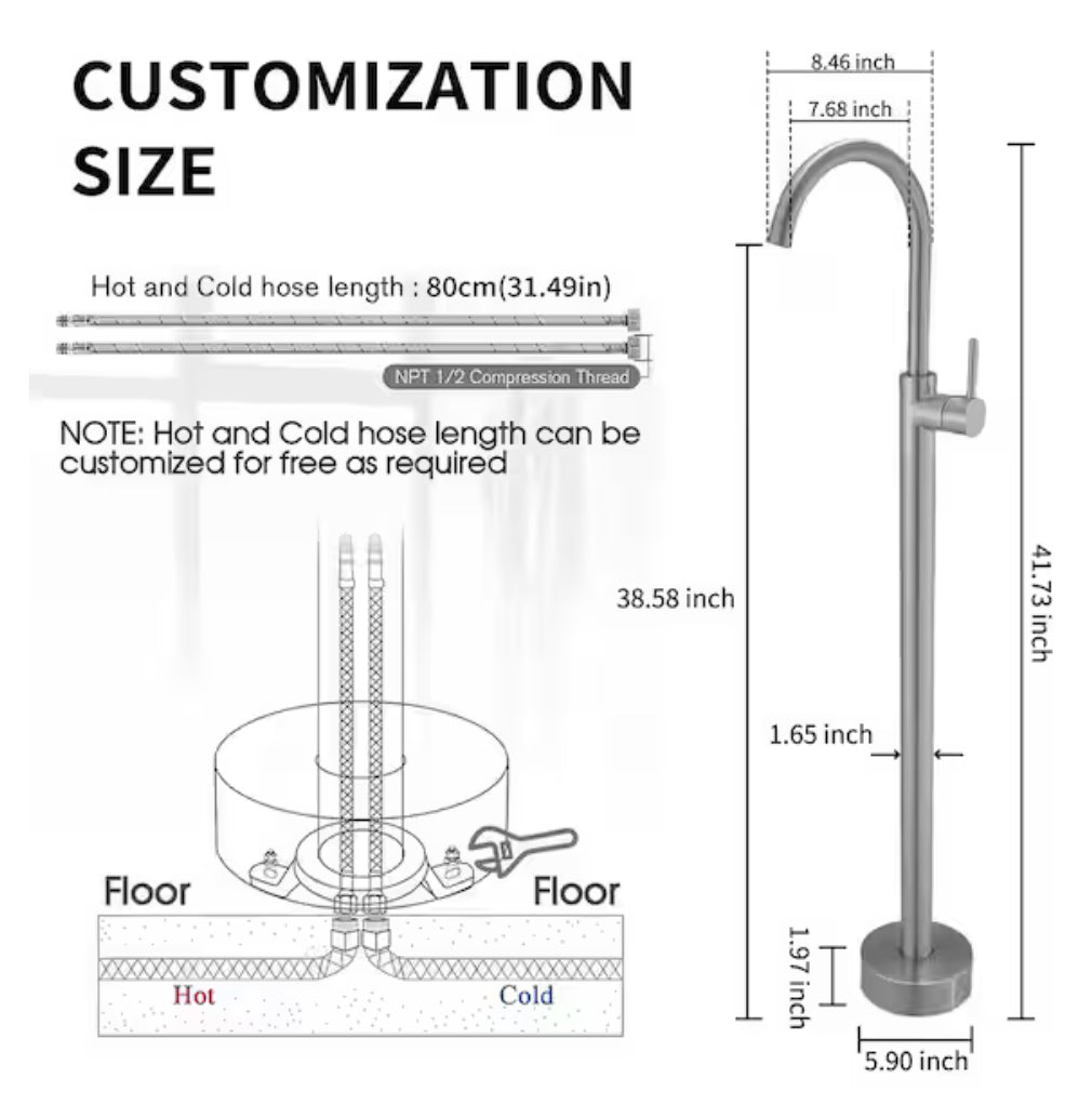 Single-Handle Freestanding Tub Faucet Floor Mount Tub Filler Tub Spout Function Without Handheld Spray in Brushed Nickel