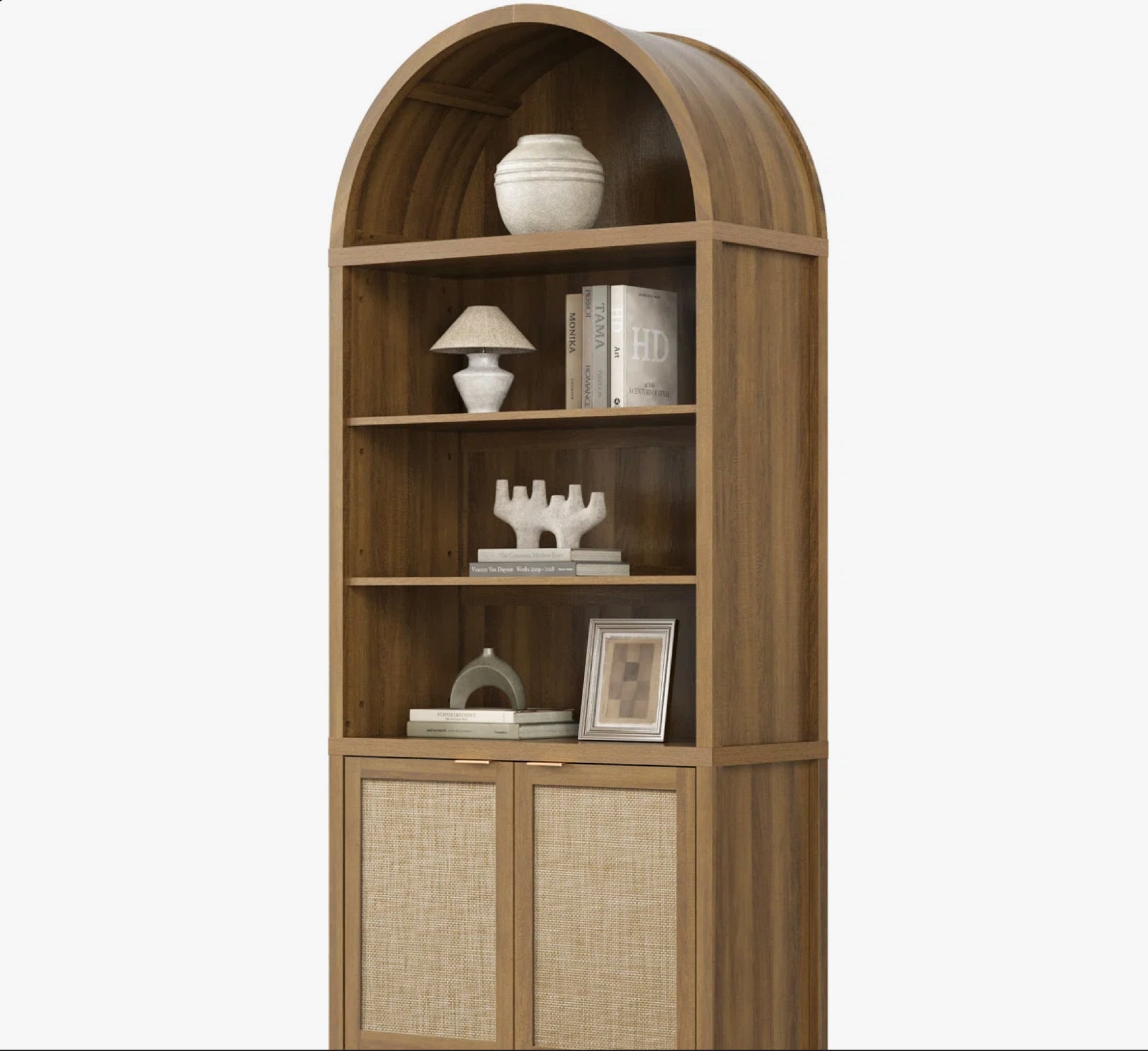 84.25''H Rattan Arched Bookcase With Adjustable Shelf
