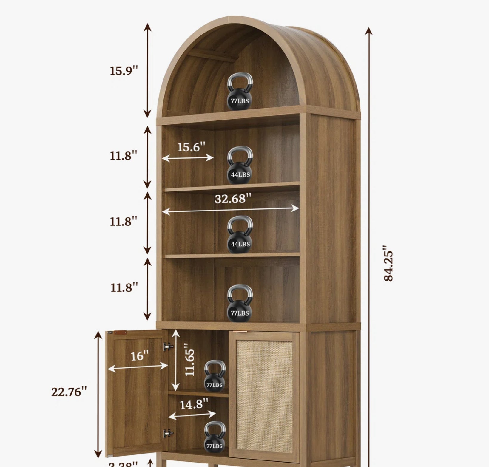 84.25''H Rattan Arched Bookcase With Adjustable Shelf