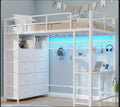Loft Bed With Desk And 8 Storage Drawers, Metal Loft Bed With Led Lights & Charging Sation