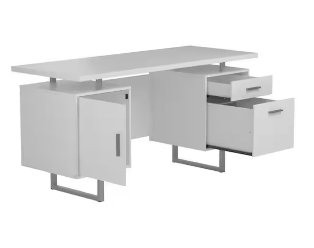 Lawtey 60 in. W White Gloss Floating Top Office Desk