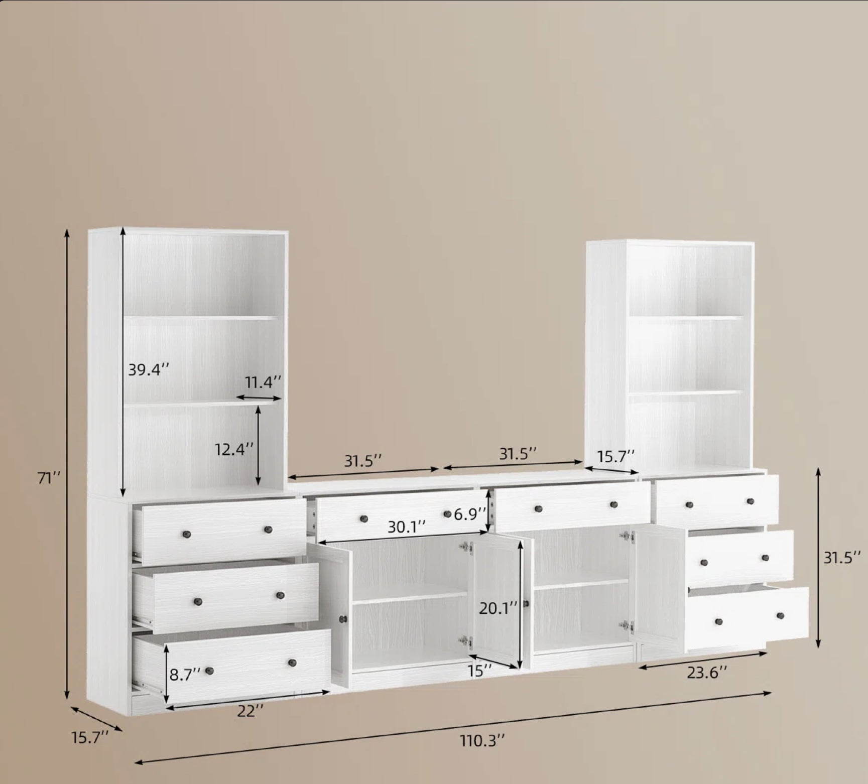 71'' Kitchen Pantry With Bookcases, Farmhouse Wall Unit Tv Stand For Tvs Up To 75"