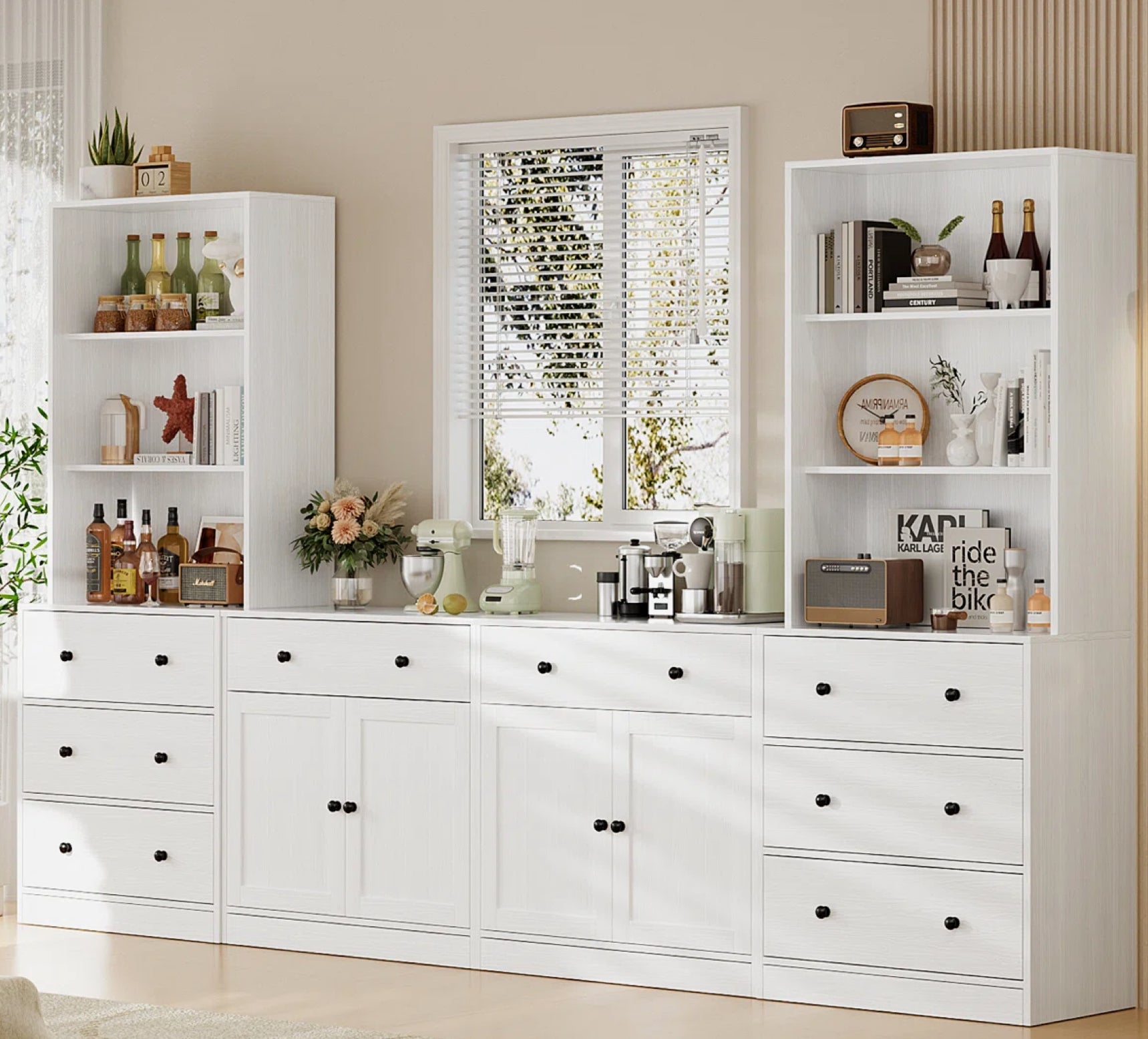 71'' Kitchen Pantry With Bookcases, Farmhouse Wall Unit Tv Stand For Tvs Up To 75"