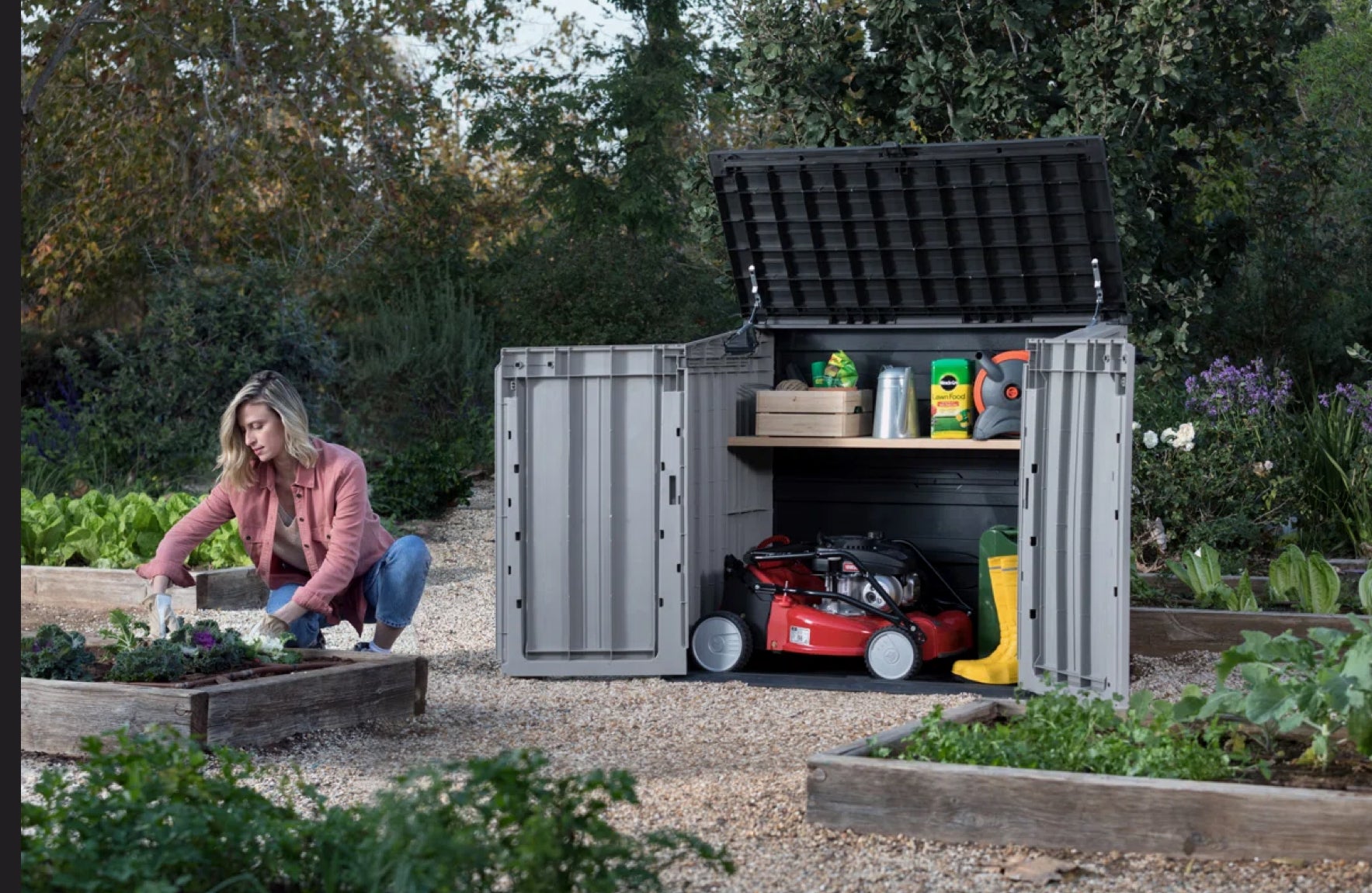 Keter Store It Out Prime Durable Resin Outdoor Storage Shed With Floor and Double Doors for Garden Patio Furniture and Tools