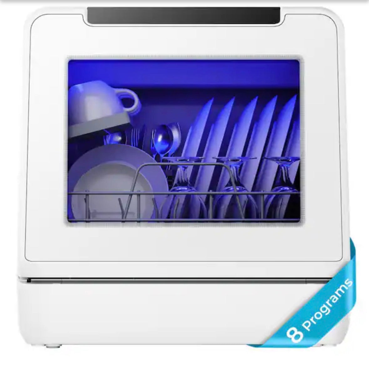 17 in. Countertop Dishwasher in White with 5 L Built-in Water Tank, Drain Hose, 8-Modes with Self Clean