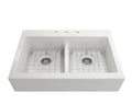 34 in. Farmhouse/Apron-Front Double Bowl White Fireclay Kitchen Sink with Bottom Grid