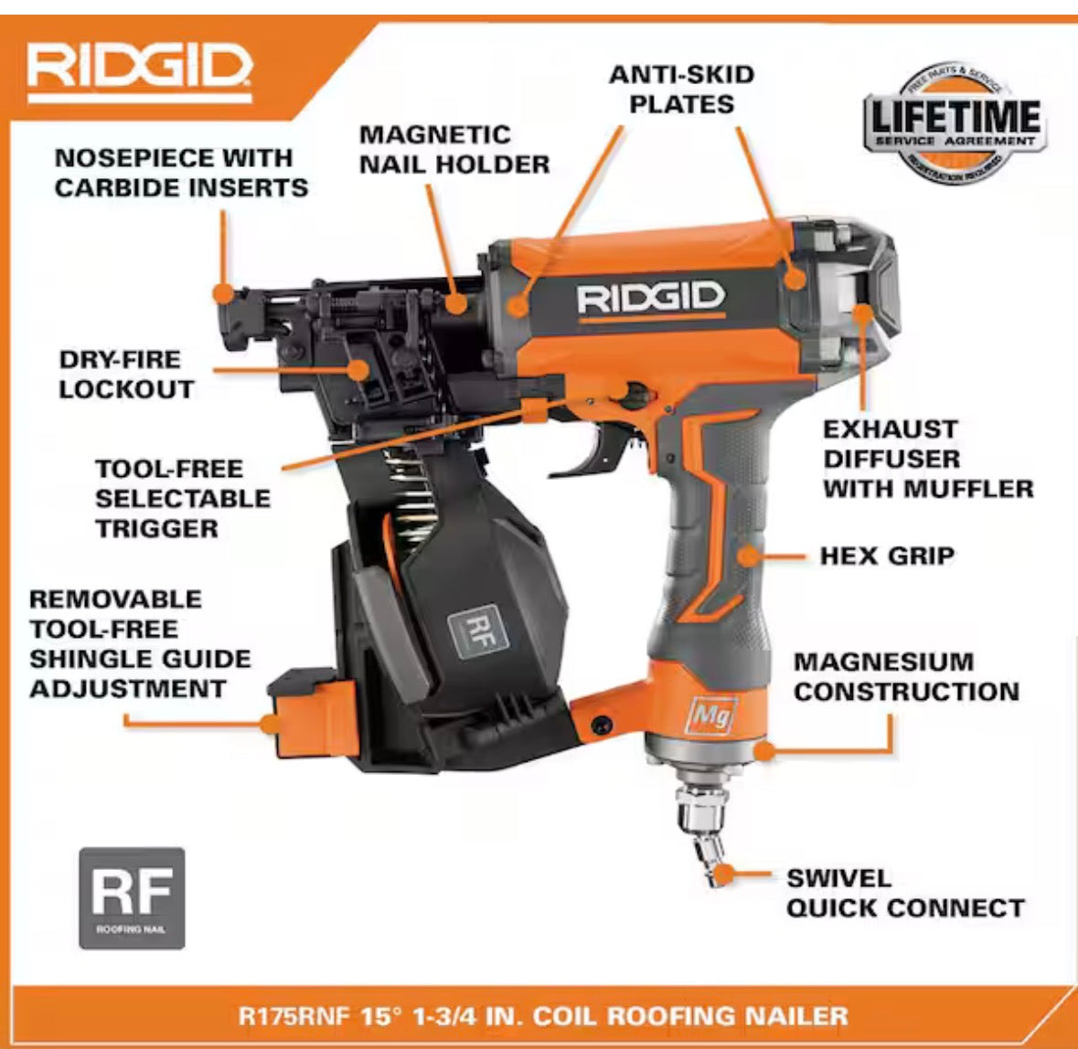 Pneumatic 15 Deg. 1-3/4 in. Coil Roofing Nailer