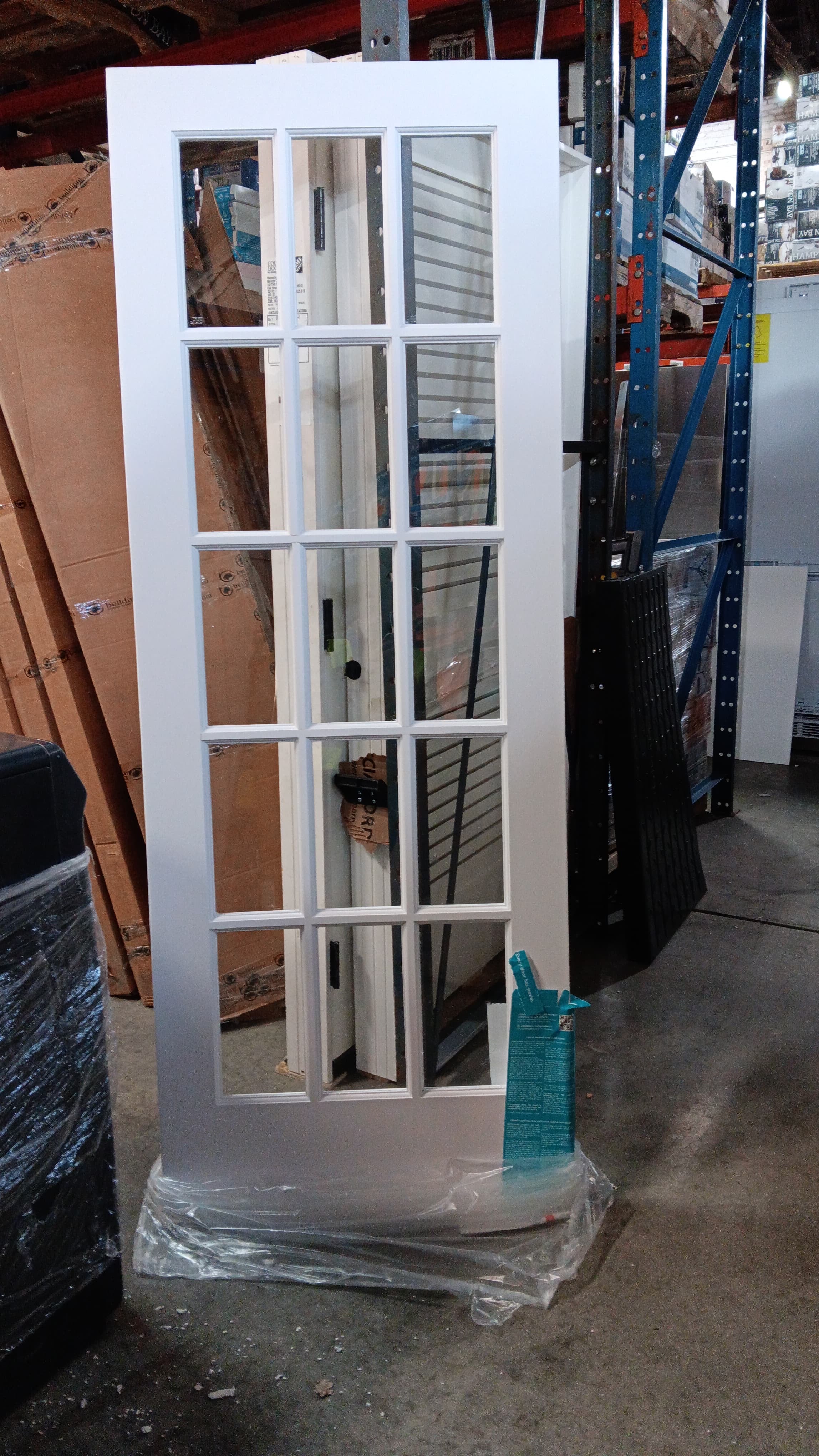 30 in. x 80 in. Clear Glass 15-Lite True Divided White Finished Solid French Interior Door Slab